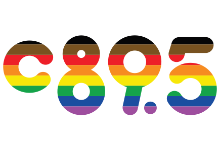 c89.5 logo in Progress Pride Flag colors